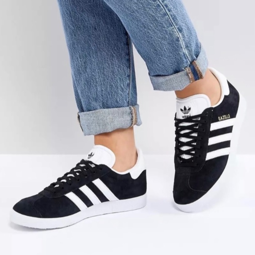 Adidas Gazelle Sneakers Black Suede White Leather Size 8.5 Women 7.5 Men